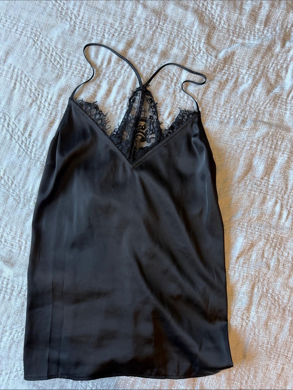 Express Black Satin Chemise with Lace V-Neck and Racerback Straps
